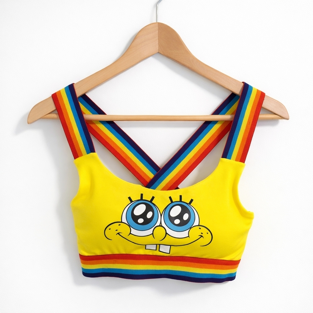 SpongeBob Rainbow Strap Crop Top | Cartoon Graphic Festival Bralette Tank |